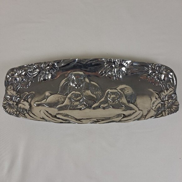 Peltrina Cast Aluminum Oblong Tray 3 Bunnies Made in Argentina Vintage - Picture 1 of 8